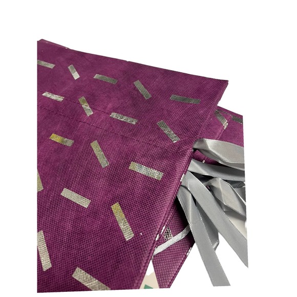 3 x  Large 18" Purple Fabric Gift Bags w/ Silver Ribbon | Christine Taylor CTC - Picture 6 of 13